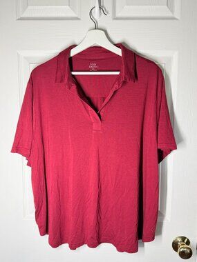 Cozy Earth Women's Bamboo Short Sleeve Polo Stretch Knit Pomegranate Size XXL